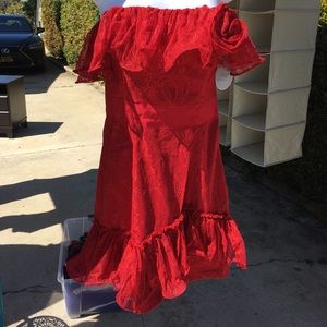 Red tube dress with ruffles